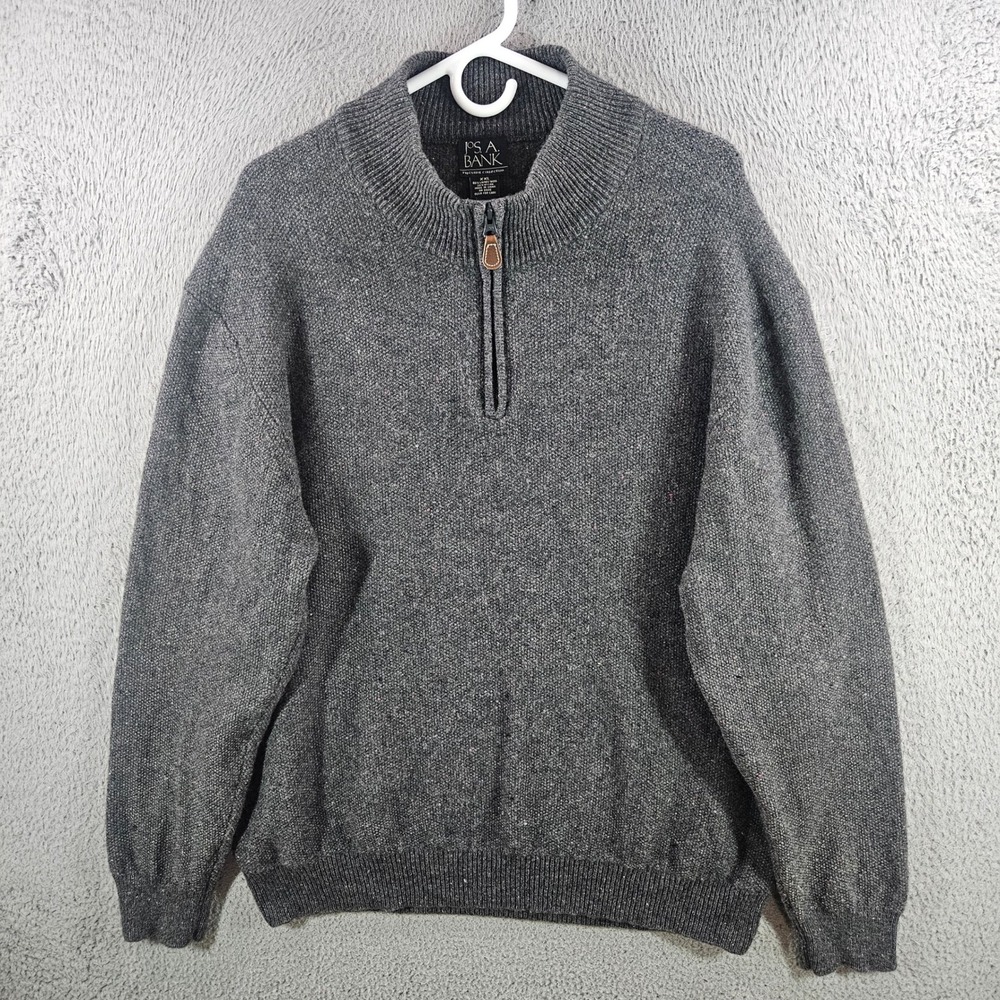 Jos. A. Bank Mens XXL Grey Lambswool Blend‎ Quarter Zip Sweater Executive